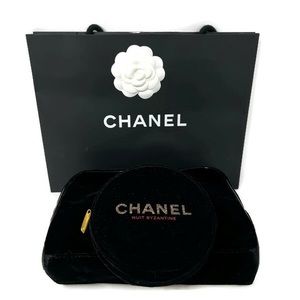 CHANEL-Pair of Black Velvet Chanel Parfums Cosmetic Pouches w/Chanel Gift Bag